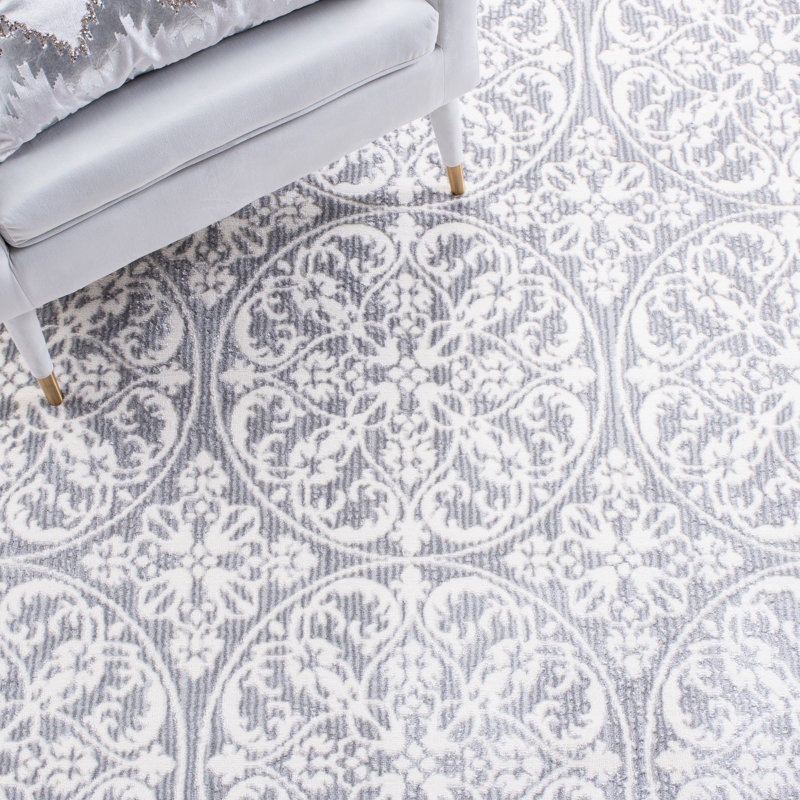 Adelaida Ikat Gray/Ivory Area Rug, Rectangle 9' x 12'