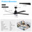 65 Inch Black Ceiling Fan With Light, 5-Blade Dimmable LED Ceiling Fan With Remote Control, Modern Quiet Design For Living Room And Bedroom