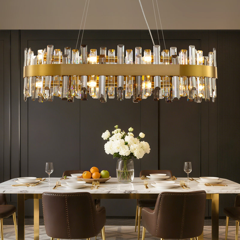 Lustre moderne à intensité variable 16 lumières avec cristal Kacy, Gris / Transparent, H 9,8 po x l 35,4 po x P 13 po