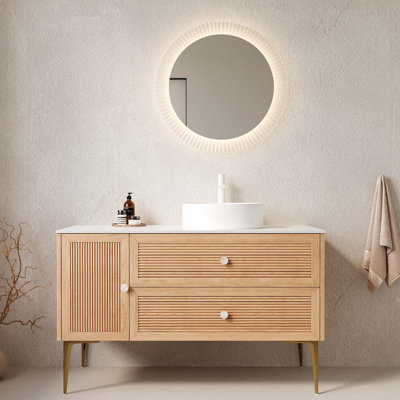 Meuble-lavabo autoportant avec lavabo, lavabo en céramique blanche sans robinet, pré-assemblé,