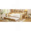 Lit de jour double en bois avec tablettes de rangement, lit multifonctionnel avec lit gigogne simple et bureau d'étude, naturel-2109762937-2109762936