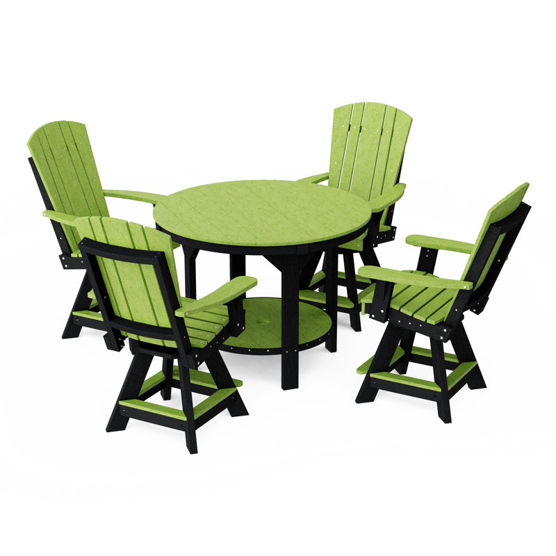Heritage 5-Piece Round Counter Height Dining Set With Swivel Chairs, Lime Green/Black