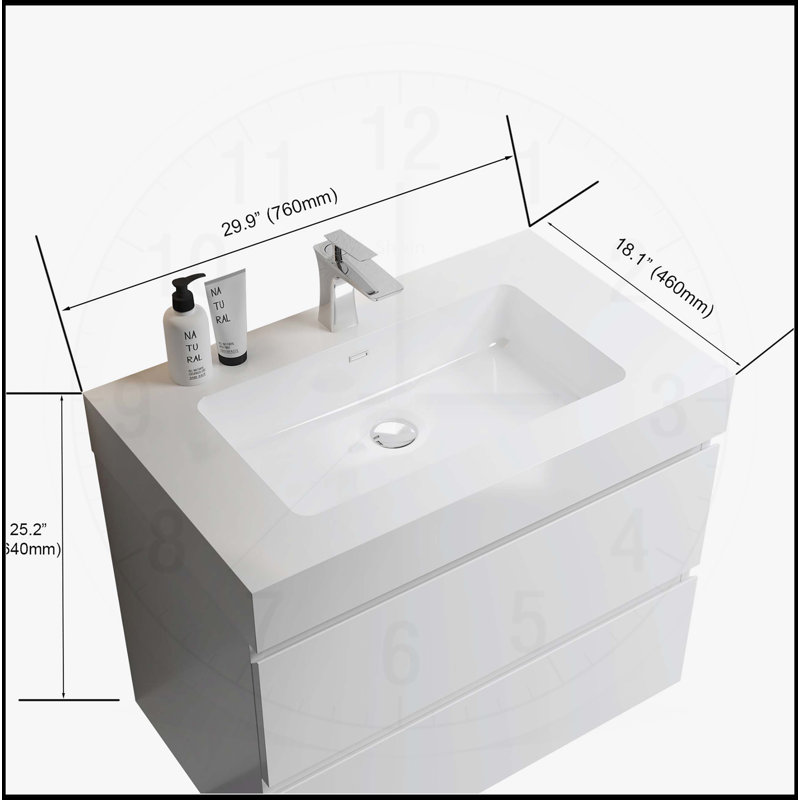Sleek Wall-Mounted Bathroom Vanity with Ample Storage and Stylish Design, White, 30"
