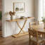 Console de 57 po en bois massif, structure en bois de teck naturel et motif géométrique unique, finition imperméable résistante aux égratignures et conception anti-basculement, convient au salon et à l'entrée