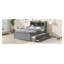 Lit plateforme double avec lit gigogne, tiroirs et ports USB - Structure de lit de rangement en pin gris avec tablettes de tête de lit-424571314