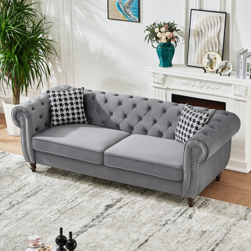 Canapé 87 po en tissu d'ameublement en velours Chesterfield