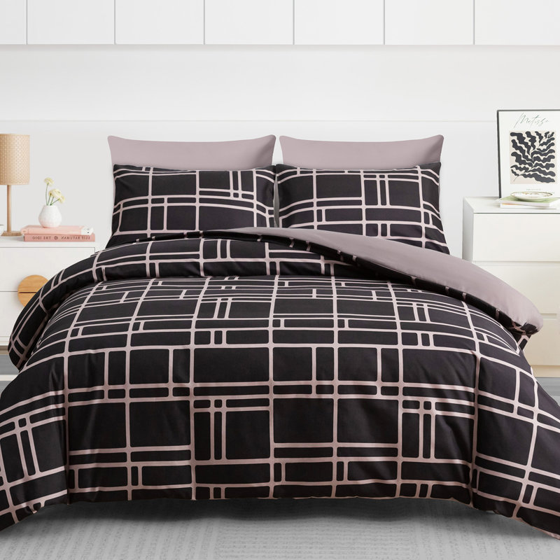 Ultra Soft Premium Brushed Microfiber Duvet Cover Set with Black Fitted Sheet – Lightweight Reversible Bedding for All Seasons