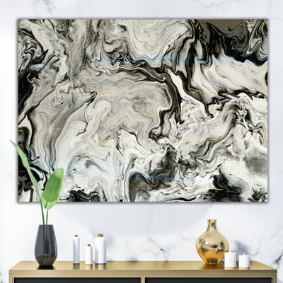 White, Grey And White Hand Painted Marble Acrylic VIII - Painting on Canvas