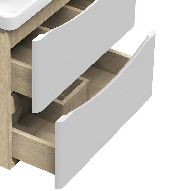 Vanity Unit with Basin Wall Mounted Space-saving Oak Body White Drawer Surface Designer