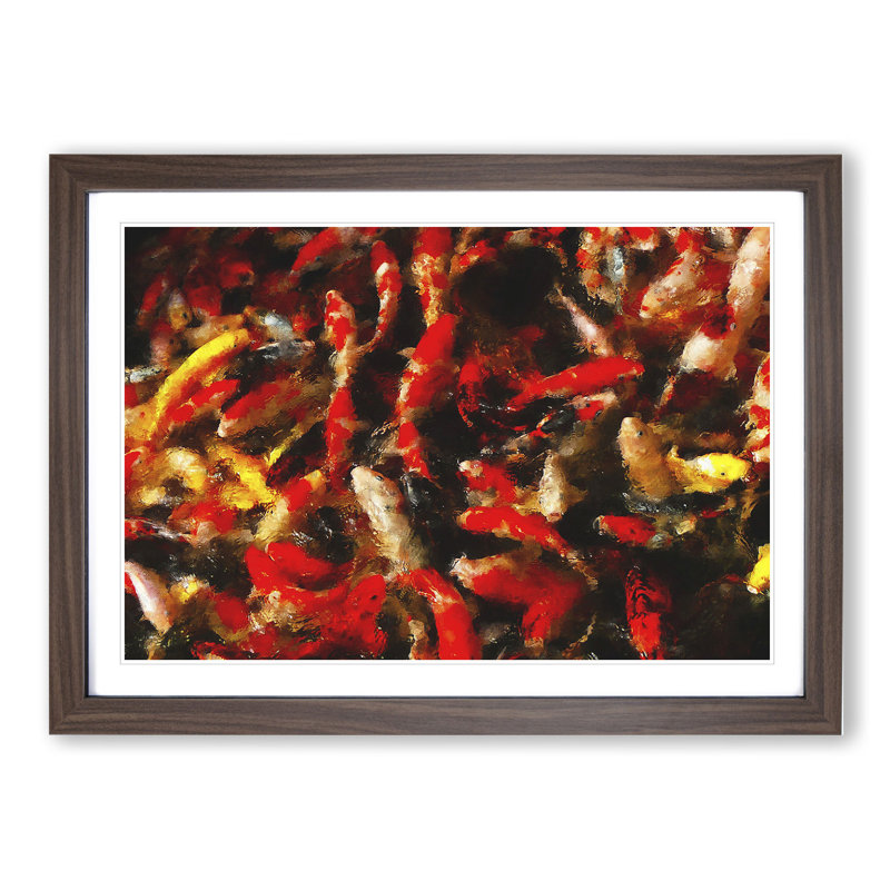 Many Fish - Picture Frame Painting, Walnut Framed, 27cm H x 36cm W x 2cm D