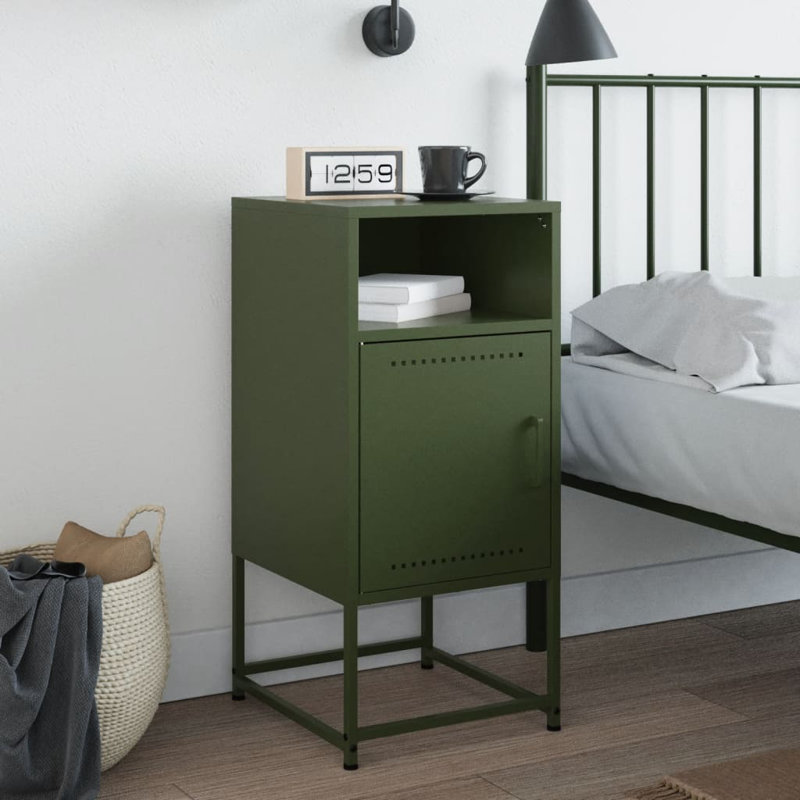 Rahkia 36cm W Steel Bedside Table, Olive Green