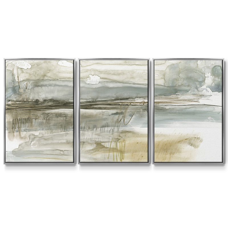 Stark Neutral Landscape I 3 pièces, Argent, H 40 po x l 78 po x P 2 po
