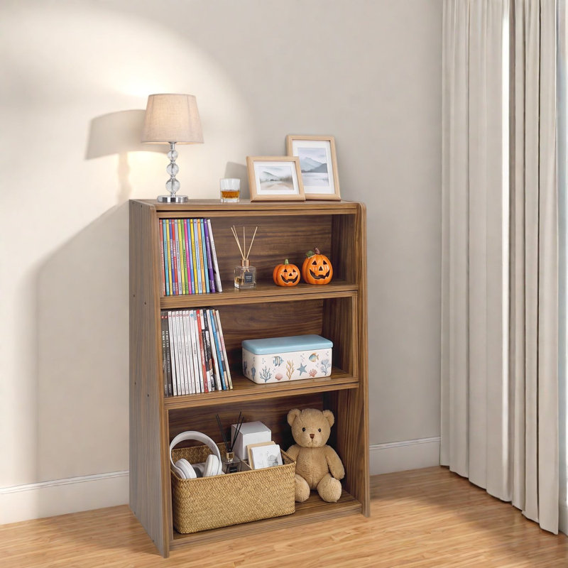 Bibliothèques extensibles avec rangement, tablette compacte moderne en bois aggloméré noyer