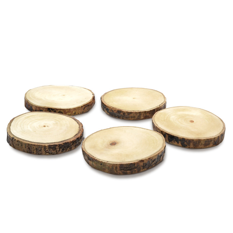 Wood Round 5 Piece Coaster Set