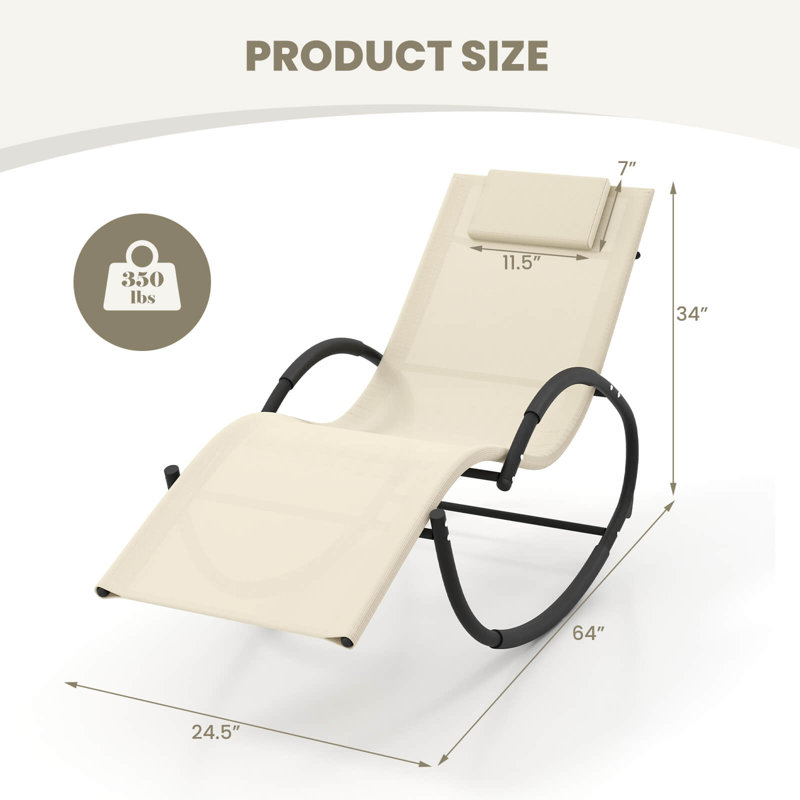 Wrought Studio™ 2 Pcs Outdoor Rocking Lounge Chair With Removable Headrest Breathable Backrest & Seat, Beige