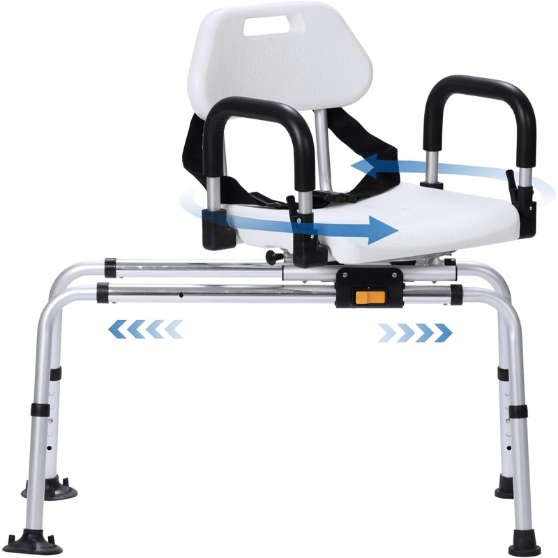 Chaise de douche pivotante et coulissante, 240 lb | Ceinture de sécurité, accoudoirs rotatifs, siège et dossier moulés, aide au transfert de bain pour les personnes âgées