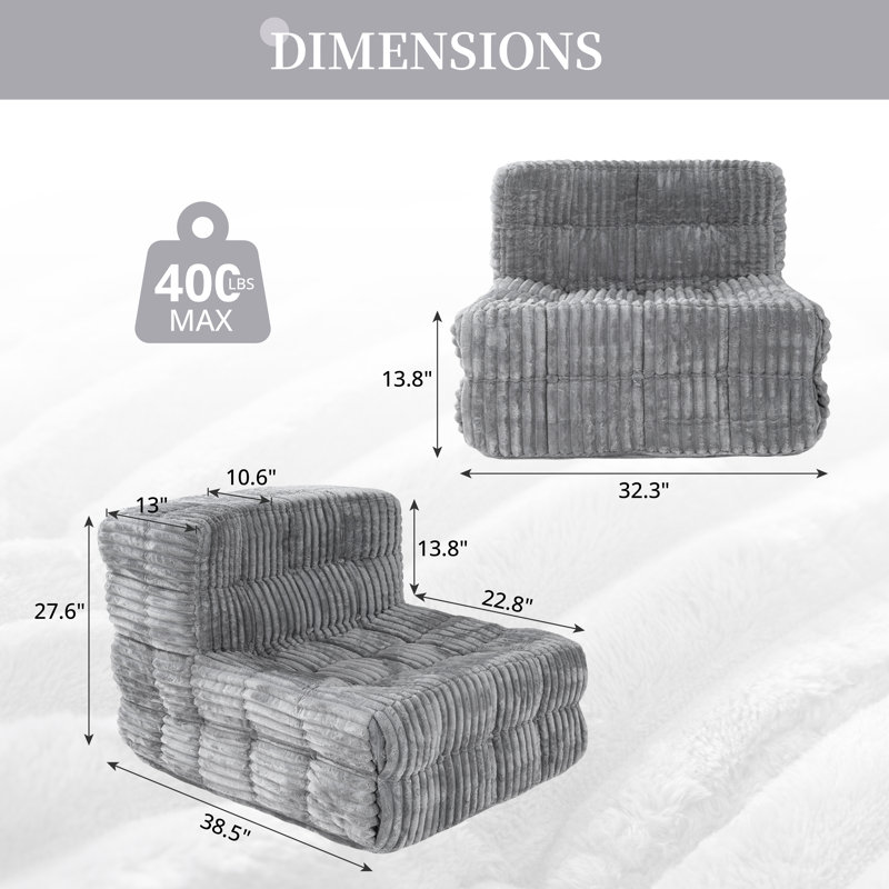 2-Piece Modern Armless Channel-Tufted Accent Chairs In Faux Fur Upholstery, Gray