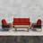Patio Conversation Set ,4pcs Wooden Outdoor Furniture ,3-Seater Sofa with Coffee Table and 2 Armchairs ,Red Cushion/Beige Cushion.-1219216385