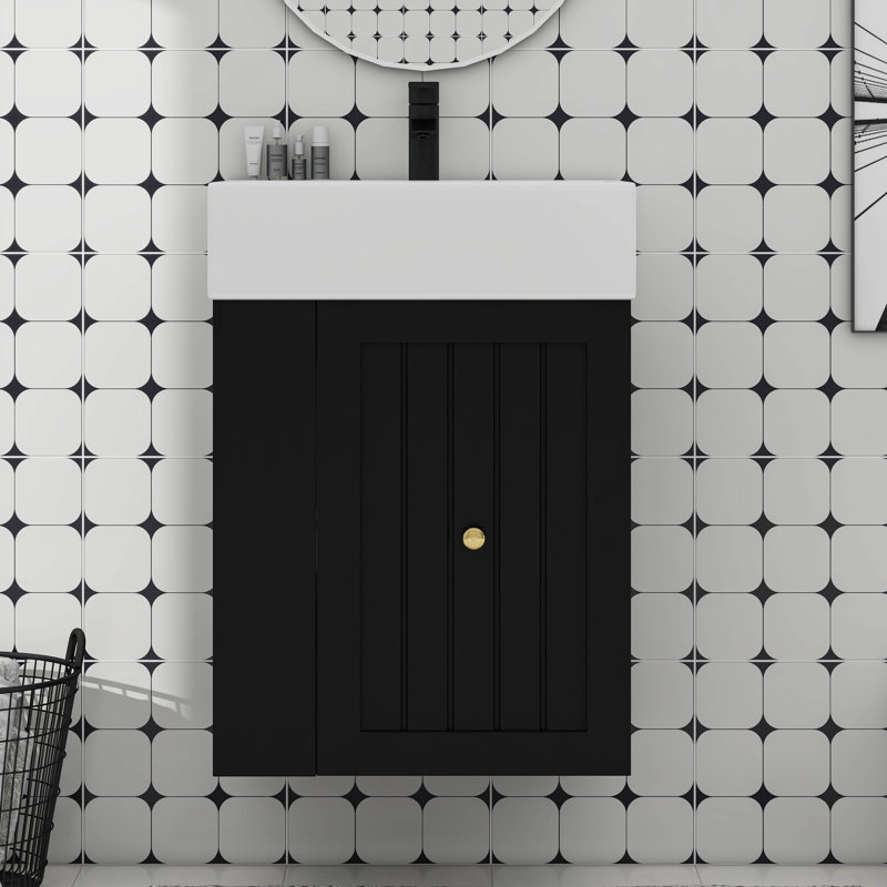 Petit meuble-lavabo flottant de 20 pouces, armoire murale avec lavabo, Noir