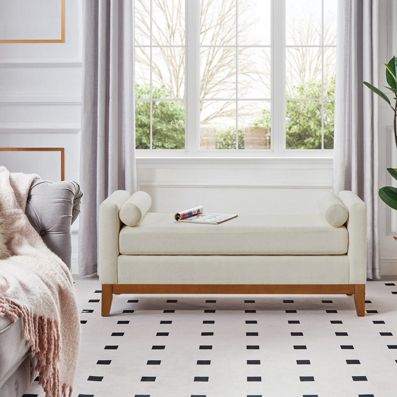 Repose-pieds rembourré en tissu Boucle, Beige