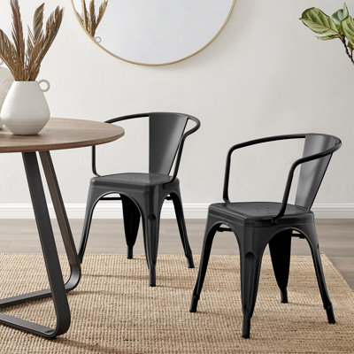 Honora Classic Industrial Metal Dining Chair with Arms - Style Bold Colour Stackable Side Chair
