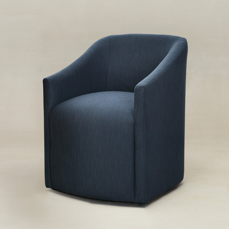 Caigan 25" Wide Modern No Assembly Upholstered Linen Barrel Back Upholstered Dining Armchair with Casters