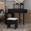 Corner Vanity Desk With Glass Top Charging Station Makeup Vanity Table With Storage Stool Extendable Pull-Out Cabinet-118231151