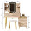 Bureau de coiffeuse à 7 tiroirs avec miroir à DEL et détails sculptés, table de maquillage cannelée avec pieds en métal et tabouret d'unité centrale, coiffeuse sculptée avec rangement pour bijoux pour la chambre à coucher