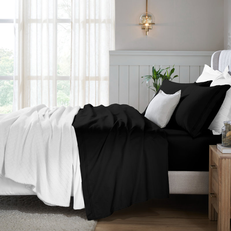 Egyptian Cotton Deep Pocket Solid 650 Thread Count Sheet Set, Black, King
