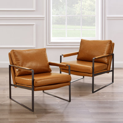 Eisenman 27.09'' W Leather Upholstered Accent Armchair