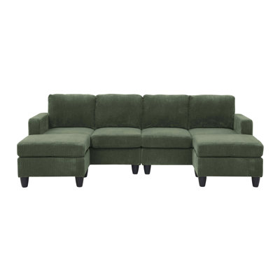 Modular Corduroy Sectional Sofa With Ottoman