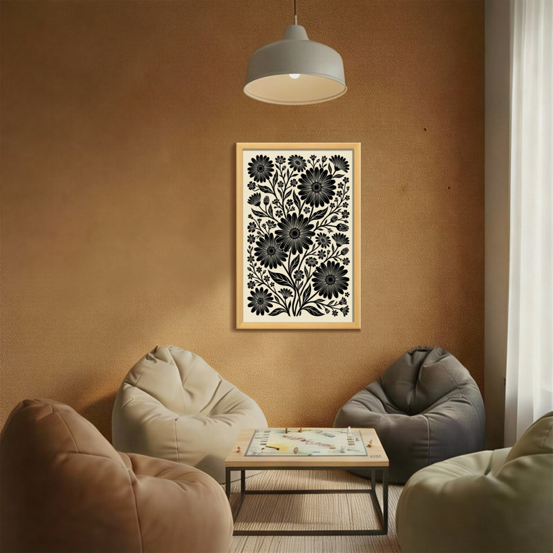 Plantes et fleurs à motif floral noir sur fond crème