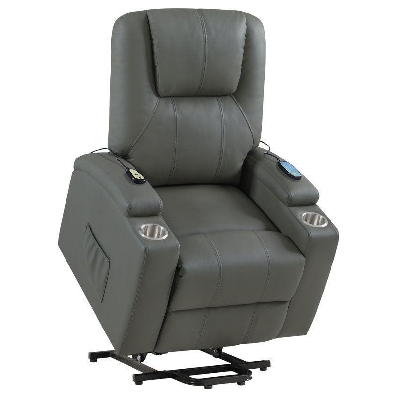 Fauteuil inclinable Stoy Power Lift, chaleur et massage, similicuir gris, Gris