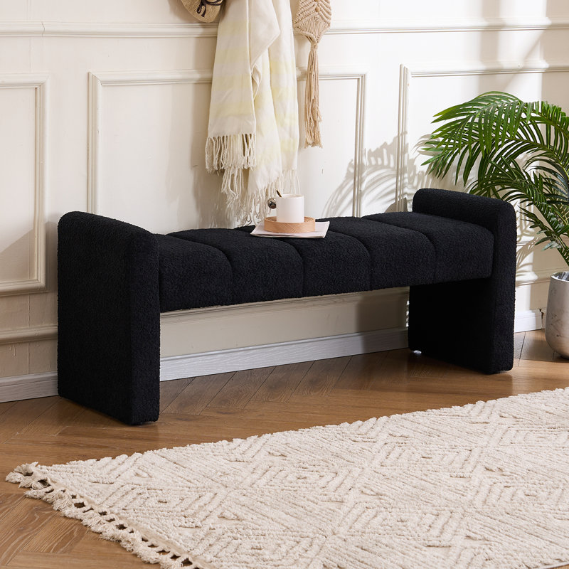 Laytona 54" Boucle Upholstered Bench with Arm and Channel Tufted, Black