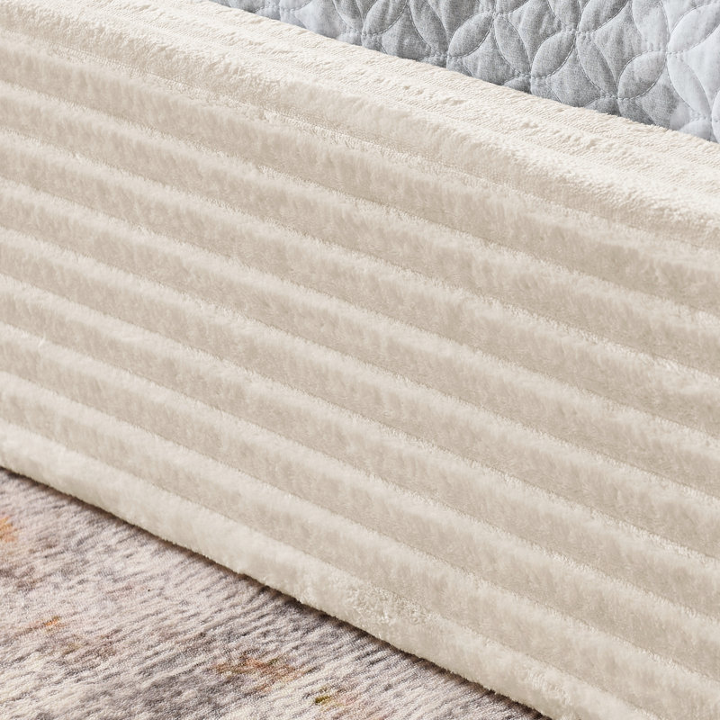 Structure de lit tapissier grand avec tête de lit courbée décorative, Beige