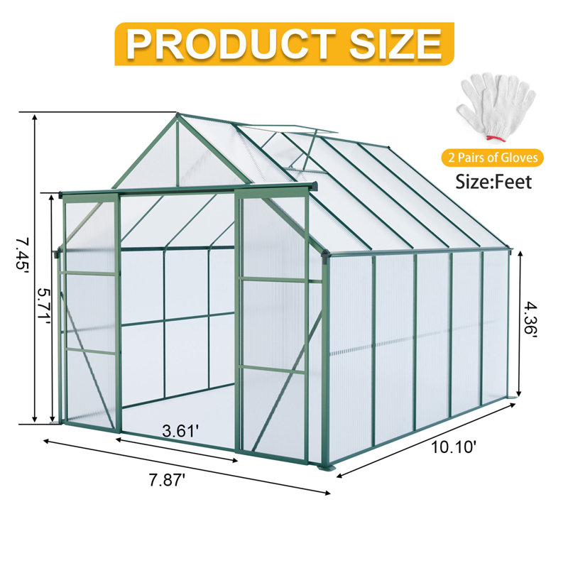 Serre en polycarbonate, 121.25", Vert