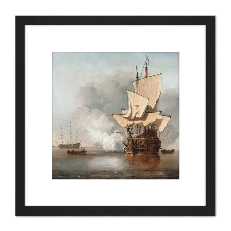 The Cannon Shot Battle At Sea Illustration by Willem Van De Velde - Single Picture Frame Print