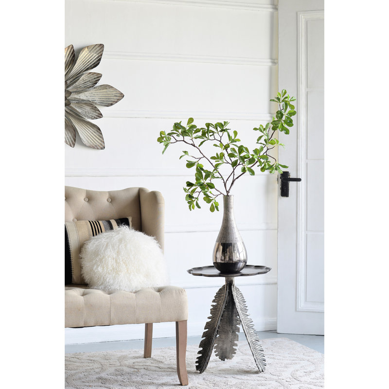 Aluminium Leaf Pattern Side Table With Silver Antique Elegance Captivating Appeal