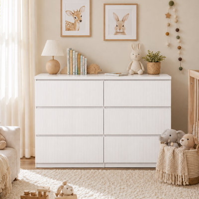 Modern Six-Drawer Storage Cabinet, With A Wavy Panel Design On The Front Of The Drawers. The Storage Cabinet Is A Multi-Functional Drawer Combination