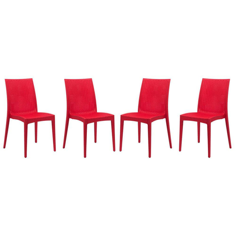  Chaise de salle à manger intérieure / extérieure Weave Mace - ensemble de 4, Rouge