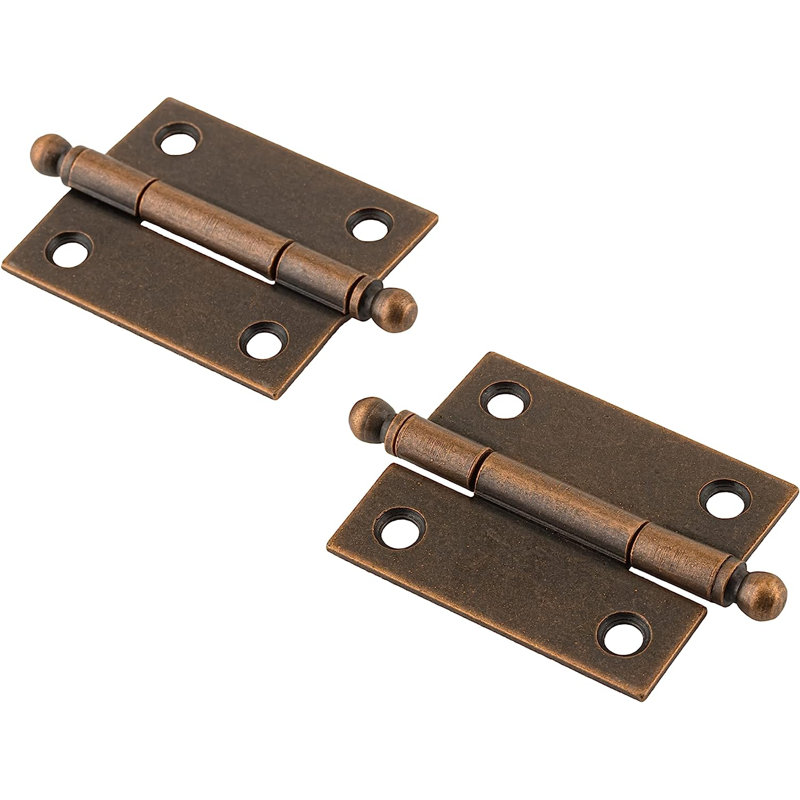 Charnières à culot moyen avec embouts sphériques (1 15/16 po de haut x 1 5/8 po de large), Cuivre antique, Laiton