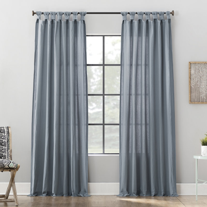 Panneau de rideau semi-transparent avec pattes en coton délavé Archaeo Sarro, l 52" x L 95", Tempête