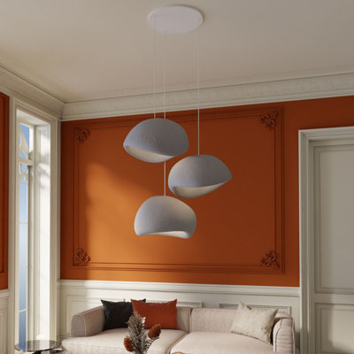 Elegant Adjustable Chandelier Light Fixture, Concrete Grey, 2 Pieces | Polymeric Composite Body & Cap, 31 to 47.2 inches Height | E27 Socket for 3 Bulbs (Max 40W Each) | Modern Design for Living Room & Dining Area