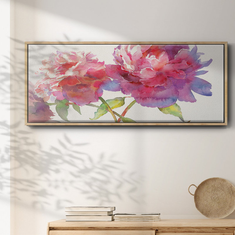 Prise pivoines II - toile encadrée, H 20 po x l 50 po