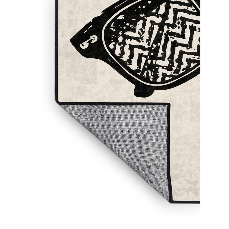 Tapis à chevrons / zigzag rétro beige et noir lavable à la machine à trois verres Osnat, 3 x 5
