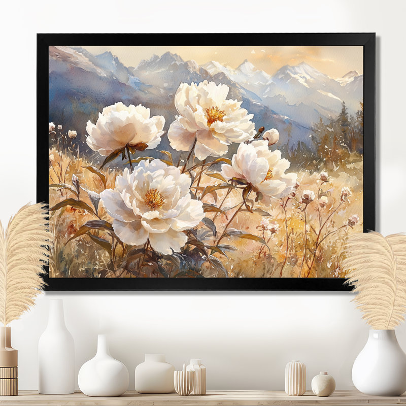 Gesinus pivoines dans la prairie de montagne III - pivoines, art mural, Reproduction encadrée d'une seule photo