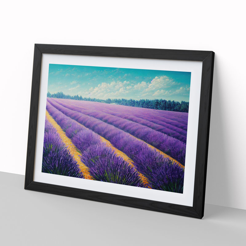 Alluring Lavender Flower Field - Single Picture Frame Print, 25cm H x 34cm W x 2cm D, Black