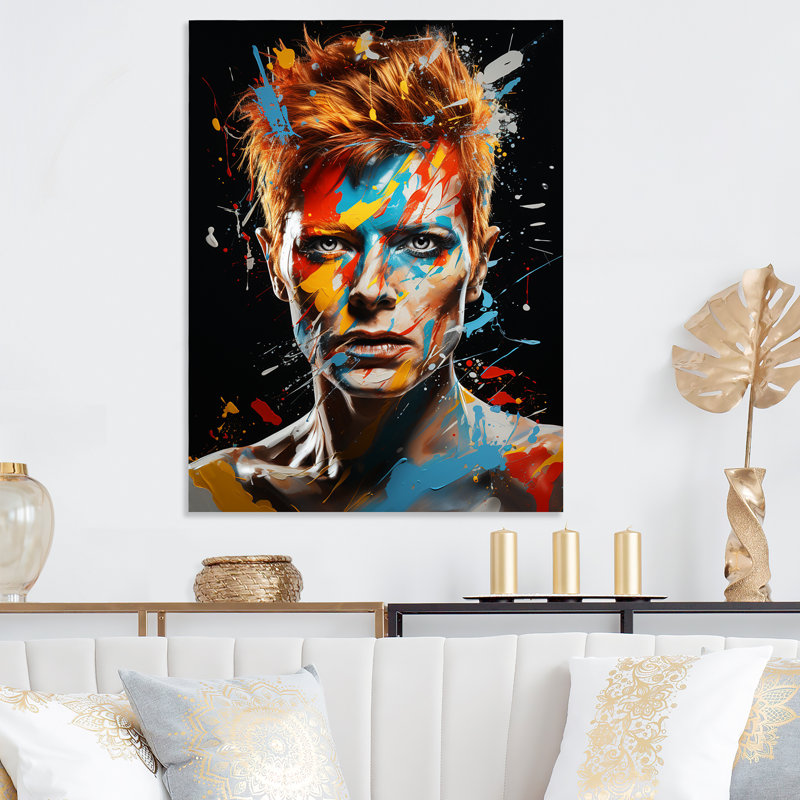 Peinture fusion David Bowie Portrait II - Pop Art, art mural en métal, H 32 po x l 24 po x P 1 po