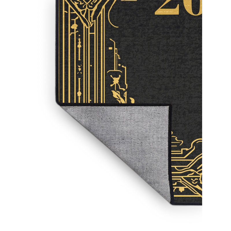 Tapis abstrait moderne et contemporain lavable à la machine Torresdale New Years - noir - reliure noire, 6 X 9