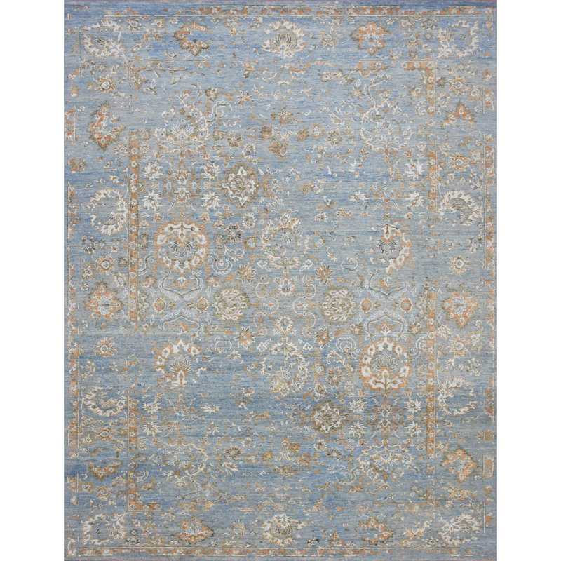 Oriental Area Rug in Light Blue/Rust, Rectangle 8' x 10'